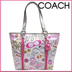 COACH: K1070-F15712 Multicolored graffiti Pink White & Silver Bag with emblem